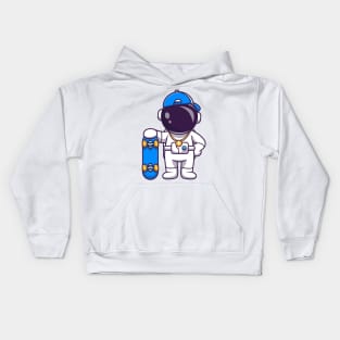 Cute Cool Astronaut With Skateboard Cartoon Kids Hoodie